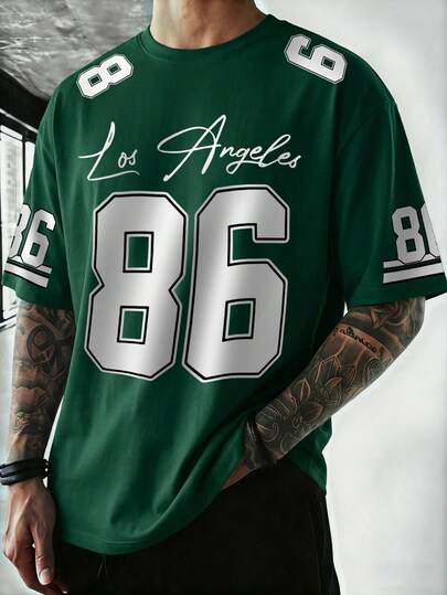 男士时尚百搭86数字印花舒适圆领短袖T恤，夏季款