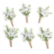 6枚/1枚白色优雅男士胸花，饰以满天星，适合婚礼、派对、舞会、返校节等场合，白色波西米亚风，情人节配饰 - 綠色 - 查看 7