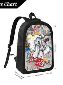 Kawss Kawaii Kaw  Anime Cartoon Men&AposLarge Capacity Backpack With Adjustable Shoulder Straps For Convenient Design, Waterproof And Scratch Resistant, Travel, And Commuting Backpacks - 黑色 - 查看 5