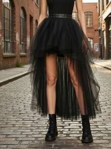 Women's High-Low Puff Skirt, Sweet Elastic Waistband, Layered Tulle Ruffles, Princess Style Slip Dress, Multi-Layer Long Mesh Skirt, Suitable For Balls, Parties, Halloween And Other Occasions - Multicolor - View 2