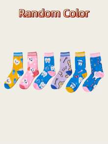 3 Pairs Cartoon Tooth Pattern Mid-Calf Socks For Women, Random Assortment - Multicolor - View 7