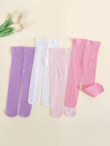 4 Pairs Baby/Toddler Girls' Candy Color Ribbed Tights, Stretchy Dance Leggings Suitable For Girls - Multicolor - View 1