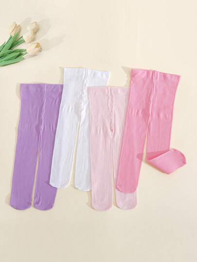 4 Pairs Baby/Toddler Girls' Candy Color Ribbed Tights, Stretchy Dance Leggings Suitable For Girls