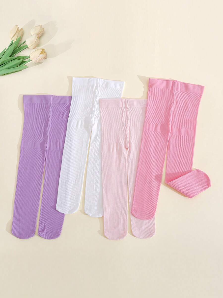 4 Pairs Baby/Toddler Girls' Candy Color Ribbed Tights, Stretchy Dance Leggings Suitable For Girls - Multicolor - View 1