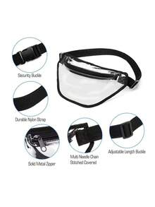 透明PVC腰包，透明体育场腰包，配有可调节肩带，可视化妆收纳包，轻便解放双手设计，多功能，可用作腰包、斜挎包和体育场包，非常适合携带手机、门票、音乐会、体育赛事和节日用品，适合音乐节爱好者、体育迷、旅行者、学生，是体育场馆活动、海滩旅行和日常通勤的理想之选。 - 彩色 - 查看 5