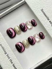 10pcs Handmade Nails Oval Square Nails Acrylic Press On Nails Short Medium, Minimalism Purple Nails, Flashy Cateye, Glitter Powder Handpainted Polka Dots Pattern, Simple Elegant Luxury Handcrafted Nails Autumn Nails, Fall Press On Nails, Cute Aesthetic, Versatile Nails DIY False Nail Art Party Daily & Dating Use Beach Tropical Getaway Suitable Reusable, For Women & Girls As Gift Nail Supplies(Random Delivery) - 隨機 - 查看 6
