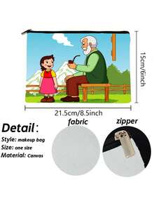 1pc High-Quality Heidi Pattern Printed Dual-Use Makeup Bag & Pencil Case, Retro Girl Design, Durable Polyester Zipper, Essential For Students, Great Gift For Women, Girls, Teens, Christmas, Travel & Daily Use - Multicolor - View 3