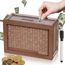 Hòm đựng tiền mặt 10000$ Hộp tiết kiệm bằng gỗ Hộp tiết kiệm tiền bằng gỗ có đồng hồ đếm ngược Ống heo tiết kiệm có số Target - Cà phê nâu - Xem 8