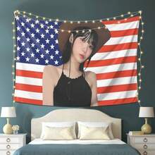 1pc Kim Chaewone Tapestry - American Flag Stars And Stripes Design, Peach Light Beige Velvet Fabric, Horizontal Orientation, 140-160gsm, Perfect For Bedroom, Living Room, Office, Or Outdoor Decor, American Flag Theme, Bedroom Wall Decor | Patriotic Decor | Durable Fabric, American Flag Decor - 彩色 - 查看 4