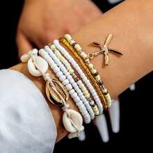 Shell Jewelry Bohemian Vacation Style Beaded Woven Bracelet Starfish Seed Beads Seven-Piece Bracelet Wholesale - 25134-a-g (Anklet) - View 7