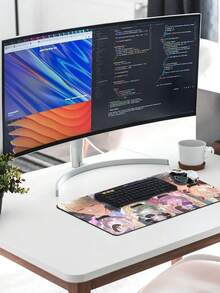 15.75*35.43in Inch Large Extended Mouse Pad, Gaming Keyboard Desk Mat With Non-Slip Rubber Base & Water-Resistant Design, Perfect For Home, Office & Gaming Use, Black - White - View 3