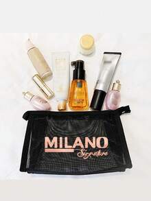 MILANO 经典网眼手提袋及收纳袋套装，黑色透明网眼手提袋，饰以玫瑰金印花图案，大容量手提袋+便携收纳袋，适合海滩、可重复使用购物、沙滩用品、杂货收纳，是时尚爱好者、海滩游客、通勤族、送礼佳品的理想之选，非常适合海滩旅行、夏季度假、日常出行和购物。 - 彩色 - 查看 7