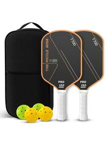 Pickleball Carbon Fiber T700 Extended Textured Matte Paddle Set, Includes Paddle Cover And 4 Balls - Multicolor - View 4