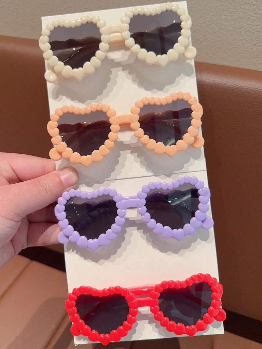 2/4件装 女孩可爱新款花朵爱心儿童时尚眼镜 情人节礼物 开学季礼物，仅展示卡片，不含运费 - 彩色 - 查看 1