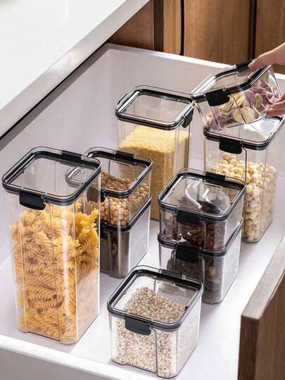 1pc Large Capacity Sealed Food Storage Canister With Lid, Suitable For Storing Dry Goods Such As Grains, Rice, Pasta, Tea, Nuts And Coffee In Kitchen Or Pantry