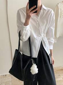 French Elegant Lace Trim Blouse, New Design, Unique, Side Tie Details, Korean Style - White - View 2