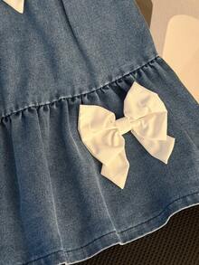 Baby Girl Cute Casual Bow Decor Sleeveless Dress, Suitable For Daily, Outdoor, Street, School, Commute, Party In Summer - Blue - View 6