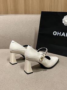 2026 Spring New Elegant Women Shoes Low-Top Shoes Thick Heel Pointed Toe Versatile Retro Mary Jane High Heels, European And American Style - Beige - View 2
