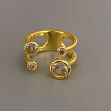 VKHK 1pc Glamorous Asymmetrical Zirconia Decor Adjustable Open Ring, Suitable For Women's Daily And Wedding Wear, Gift - Diamond Ring - View 3