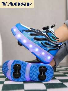 YAOSF 儿童及青少年轮滑鞋，升级版，稳定性更强，可拆卸两用运动鞋，街头酷炫轮滑鞋，户外运动发光鞋，亲子鞋，新款直排轮滑鞋，夜光鞋，带灯轮滑鞋，USB充电轮滑鞋，LED发光轮滑鞋，鞋底发光运动鞋