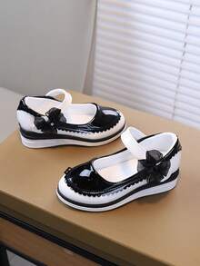 1双女童软底时尚百搭防滑休闲皮鞋，适合幼儿/小童/大童日常穿着及上学穿着 - 黑色 - 查看 2