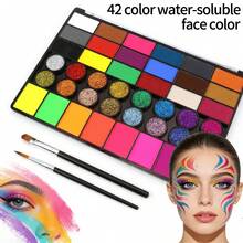 opeth Set de 42 colores de pintura corporal, incluye 2 pinceles, fluorescente, perlado, polvo brillante, apto para maquillaje, mascarada, Halloween, maquillaje de escenario, fiesta de festival, soluble en agua, fácil de limpiar, no irritante - Multicolor - Ver 3