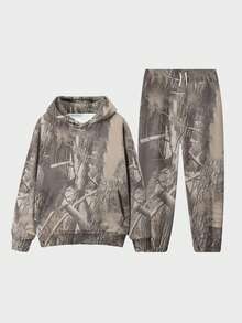 Conjunto de Otoño para Parejas | Sudadera con Estampado de Hojas de Arce, Tejido Cálido de Felpa, Look Coordinado y Romántico - Caqui - Ver 1