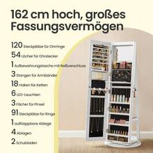 Schmuckschrank, Schmuckaufbewahrungsbox,Spiegelschrank, mit rahmenlosem Ganzkörperspiegel, für Halsketten, Ohrringe, Armbänder, Uhren und Ringe - Mehrschichtige Schmuckbox für Zuhause/Valentinstagsgeschenk für Freundin/Partnerin,360° drehbar, abschließbar - ‎Weiß + Schwarz - Übersicht 10