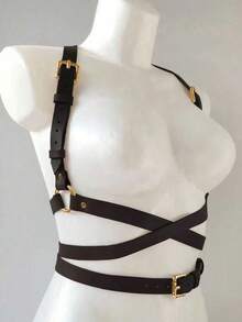 1 chiếc corset/áo nịt ngực bằng da PU màu cà phê thanh lịch dành cho nữ, kiểu dáng đường phố, phù hợp cho đi làm hàng ngày, đi nghỉ mát, dự tiệc, Halloween, phụ kiện trang phục Giáng sinh. - Vàng - Xem 2