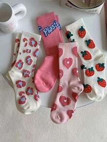 4 Pairs Strawberry Fruit Heart Cute Women Boat Socks, Sports & Outdoor - Multicolor - View 13