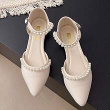 Zapatos planos con tiras y punta afilada para mujer Zapatos planos elegantes de estilo hada para mujer - Beis - Ver 6