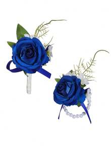Wedding Boutonniere Set, Artificial Flower Bracelet, Homecoming Corsage Bracelet, Men's Boutonniere, Wedding Floral Accessories, Prom Suit Decoration - Multicolor - View 13