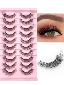 10 Pairs Value Pack Transparent Band 5D Faux Mink Lashes Fluffy Natural Crisscross Thick Lashes - Black - View 1