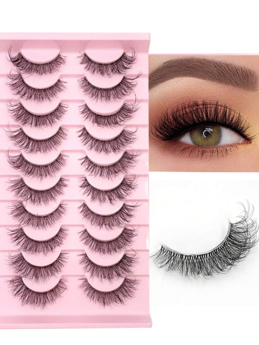 10 Pairs Value Pack Transparent Band 5D Faux Mink Lashes Fluffy Natural Crisscross Thick Lashes - Black - View 1