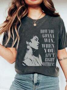 Lauryn Hill 90s Pattern Music Graphic T-Shirt, Singer Musical, Lauryn Hill 2025 Concert Round Neck Women Printed Tee - 彩色 - 查看 4