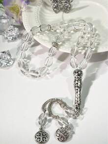 33pcs Silver Double Tassel Glass Beaded Rosary, Handmade Glass Beads - Multicolor - View 12