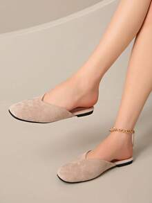 平底法式穆勒凉鞋，低鞋面套脚鞋，仙女风，春秋新品 - 米色 - 查看 4