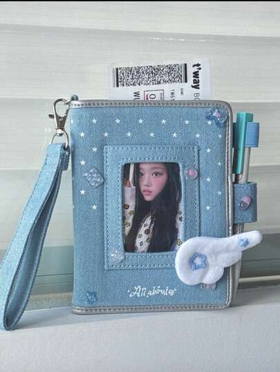 Retro Y2K Star Denim Transparent Badge Wallet, Soft Passport Holder, Card Case, Compact & Portable, Suitable For Daily, Commuting, Party, Holiday Gift