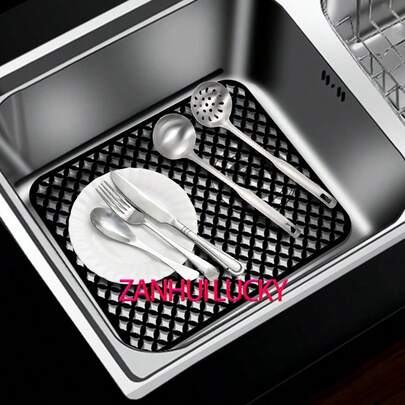 硅胶水槽垫，厨房水槽保护垫，防滑可折叠水槽垫，适用于农舍不锈钢和陶瓷水槽底部，坚固耐用的防滑耐热硅胶水槽垫