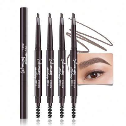 Ladies' Waterproof Eyebrow Pencil, Double Headed Medium Brown Eyebrow Pencil With Eyebrow Trimmer, Triangular Pen Tip Design Makes It Easier To Outline And Fill Eyebrow Shapes, Creating A Natural Eyebrow Makeup