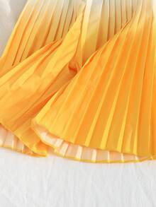 Baby Girls' Yellow & White Ombre Pleated 2 Pieces Set - Camisole + Wide Leg Pants, Fresh & Flowy Summer Childrenswear - Yellow - View 8