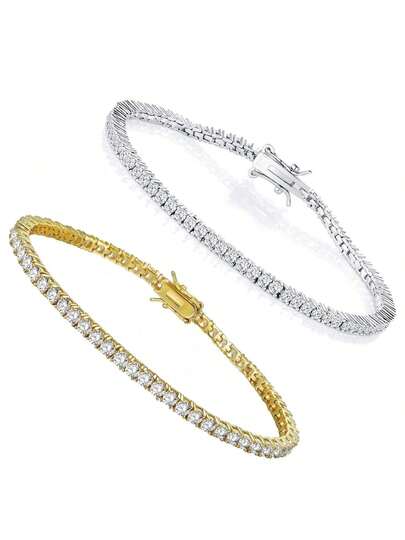 MDFUN 2.5mm Cubic Zirconia Tennis Bracelet, 18K White Gold/Yellow Gold Plated Women Tennis Bracelet