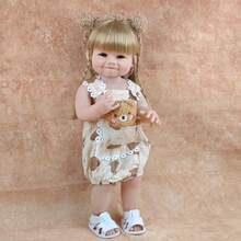 55厘米（22英寸）可爱仿真娃娃，全软乙烯基材质，逼真重生娃娃，带玩具，可玩过家家，生日礼物佳选 - 杏色 - 查看 6