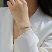 1 chiếc vòng tay tennis đá Moissanite 3mm, bạc sterling 925 mạ vàng 18K, thiết kế tròn tối giản, phù hợp cho cả nam và nữ, đeo hàng ngày hoặc trong những dịp đặc biệt, ít gây dị ứng, trang sức đá quý sáng bóng, quà tặng đính hôn, cưới, kỷ niệm, sinh nhật, kèm chứng nhận GRA. - Bạc - Xem 4
