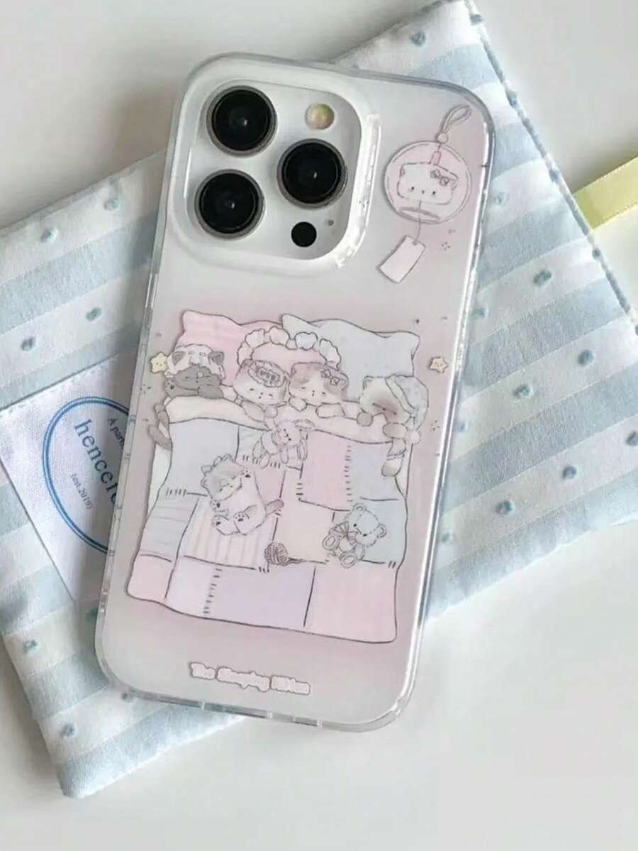 New Fashionable Cute Pink Gradient Sleeping Cat Double Layer Print Compatible With Apple 17 Pro Max, 13/14 Full Coverage, 15 Pro, 16 Pro Max Shock-Proof Phone Case - Multicolor - View 1