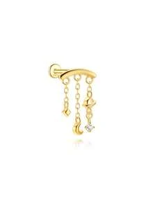 Brincos de cartilagem em prata de lei 925 com formato de lua, modelo 1 peça, com corrente e base plana. Hipoalergênicos, ideais para piercings na cartilagem, daith, conch, tragus e hélix. Uma ótima opção de presente para mulheres. - Ouro - Ver 12