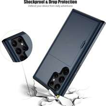Wallet Card Slot Phone Case Compatible With Galaxy S23 S22 S21 S20 S24 S25 FE S24 Ultra Plus A55 A56 A36 A16 A17, Shock-Proof And Drop-Proof Protective Cover - Navy Blue - View 7