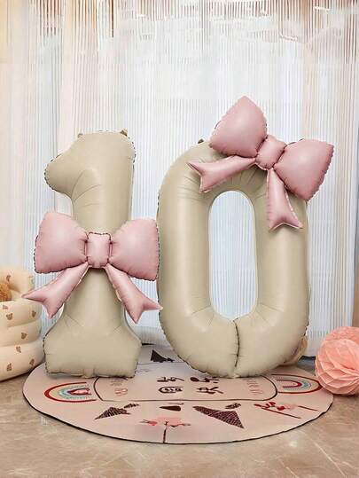 2 adet 40 inç fildişi rengi rakam balonu ve 21 inç pembe kurdele folyo balonu, düğün, doğum günü, yıl dönümü, mezuniyet, Anneler Günü dekorasyonu ve iç mekan dekorasyonu için uygundur.