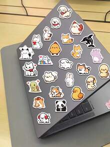 90张可爱卡通极简动物贴纸套装，创意贴纸，适用于平板电脑、笔记本电脑、手机壳、Kindle、铅笔盒、摩托车、滑板、剪贴簿、吉他、iPad、汽车贴纸，青少年和成人DIY日记装饰 - 彩色 - 查看 4