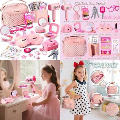 Little Girl Purse With Pretend Makeup For Toddler 3-5,Princess Pretend Play Toys For Ages 5-7,Kids Fake Makeup Sets Includes Toddler Purse, Phone, Camera,Baby Girl Birthday Gift 4-6 6-8(Default)